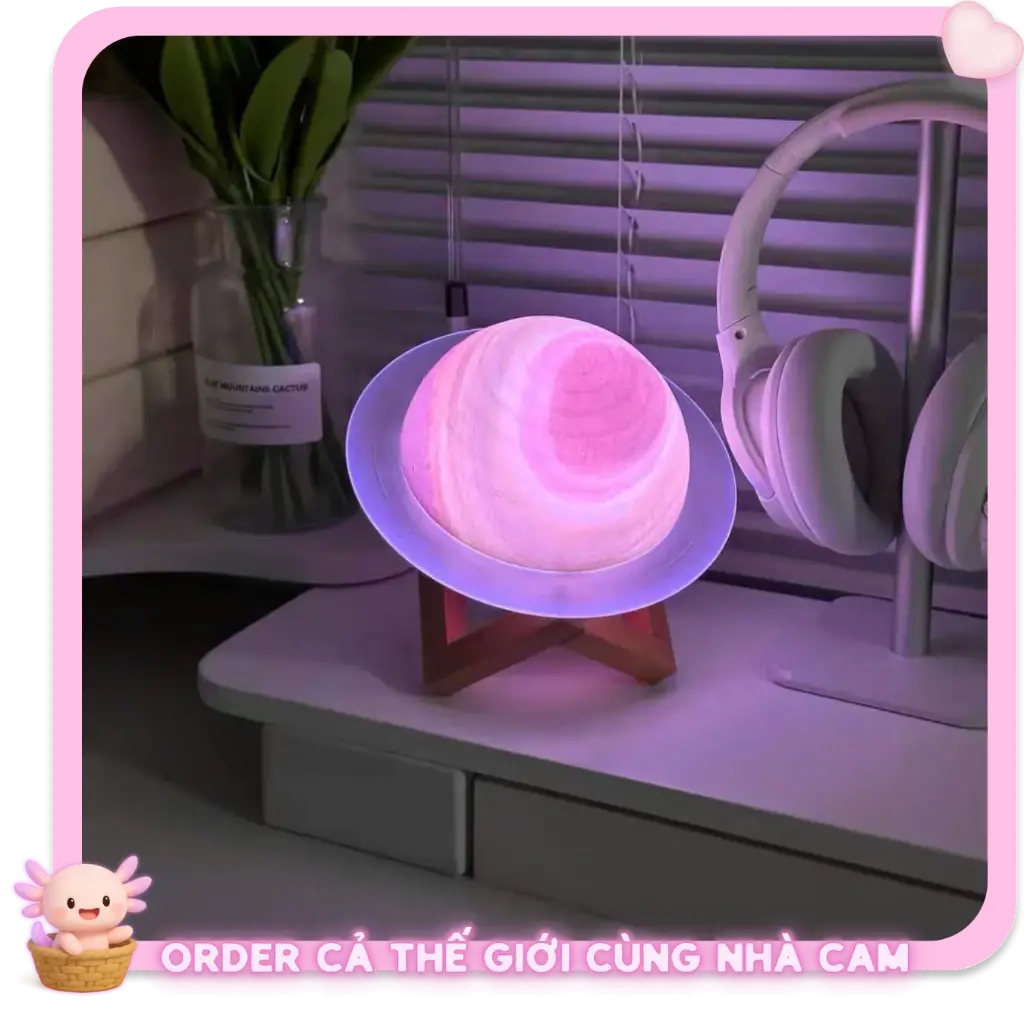 Loa Bluetooth Đèn Ngủ 3D Hình Hành Tinh Sao Thổ, Đèn Decor 7 Màu Có Điều Khiển, Tạp Quá Nhà Cam