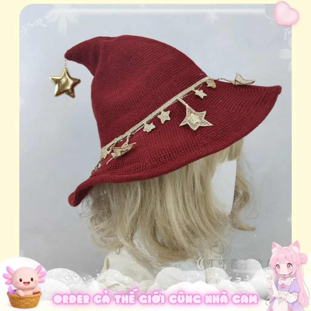 [Mũ Phù Thủy Len] Phiên Bản "Phù Thủy Ánh Sao" - Phụ Kiện Chụp Ảnh Giáng Sinh Phát Sáng Siêu Lung Linh