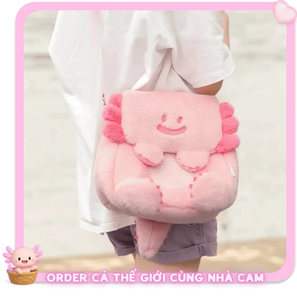 Túi Đeo Chéo Lông Cute Hình Thú (Axolotl, Rái Cá), Balo Mini Đa Năng, Phụ Kiện Độc Lạ, Tạp Quá Nhà Cam