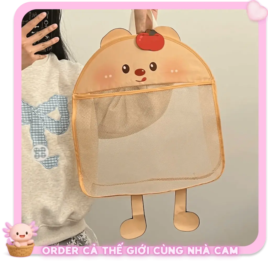 Túi Lưới Treo Tường Đựng Đồ Đa Năng 1/2/3 Tầng, Túi Vải Treo Tủ Quần Áo Hình Gấu Cute, Tạp Quá Nhà Cam