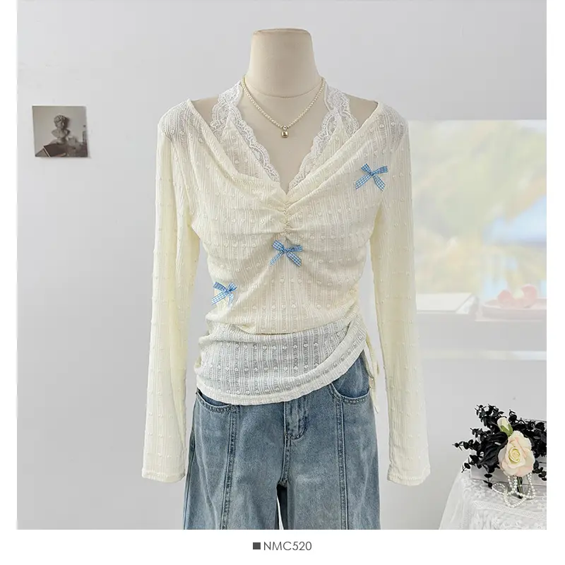 Fairy Bow Knit – Áo Rút Nhún Cổ Tim Phối Nơ Siêu Yêu