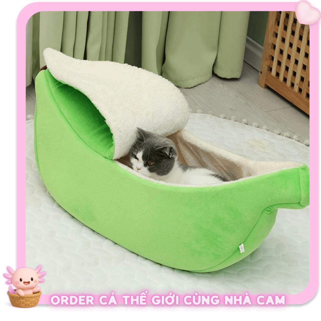 Ổ Nệm Cho Mèo Hình Chuối, Nhà Ngủ Thú Cưng 4 Mùa Vải Nhung Mềm Mại Nhiều Size