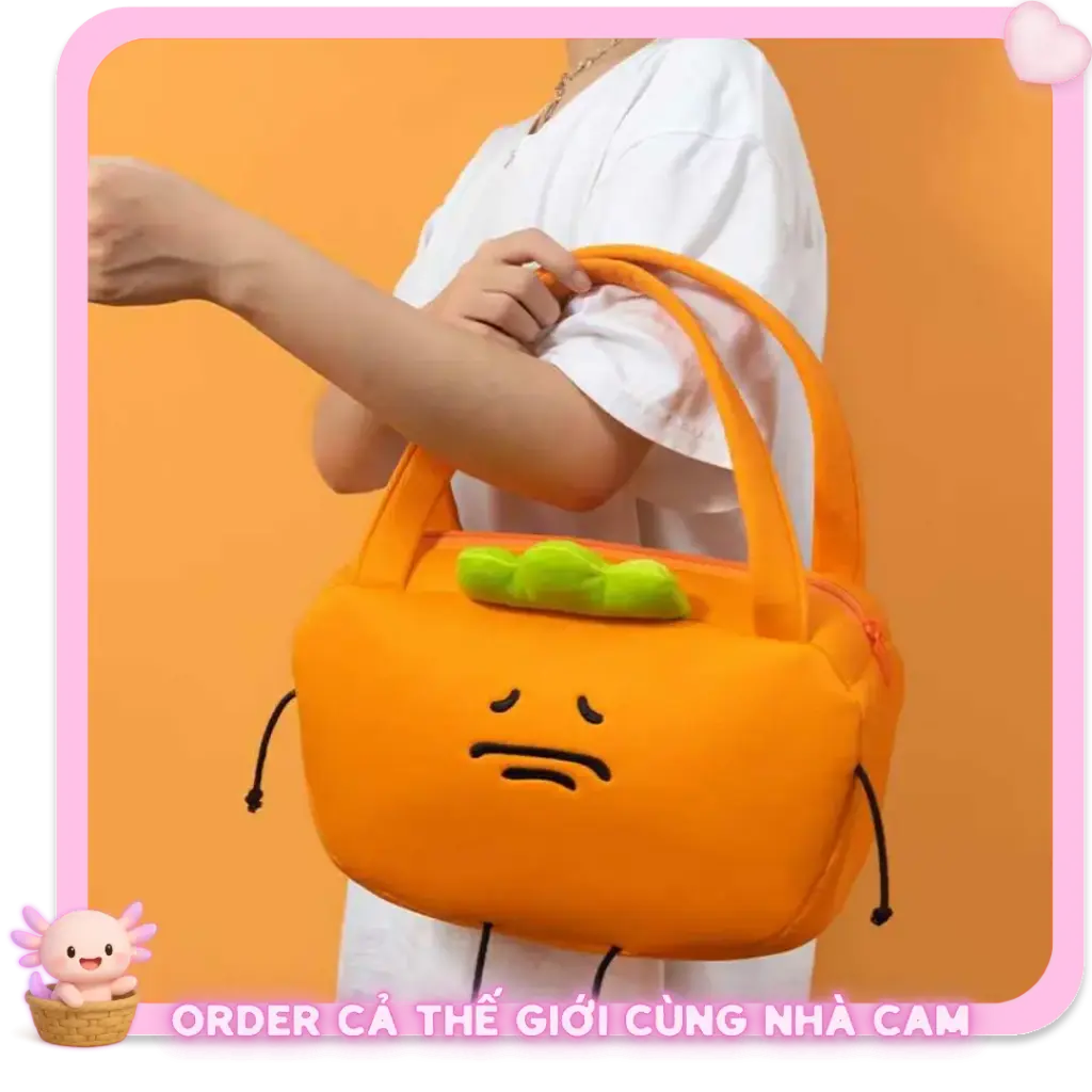 [HÀNG CHÍNH HÃNG] Túi Vải Tote Cà Rốt Mặt Buồn U Sầu Mệt Mỏi Qizhongji Dễ Thương Có Khóa Kéo - Tạp Quá Nhà Cam