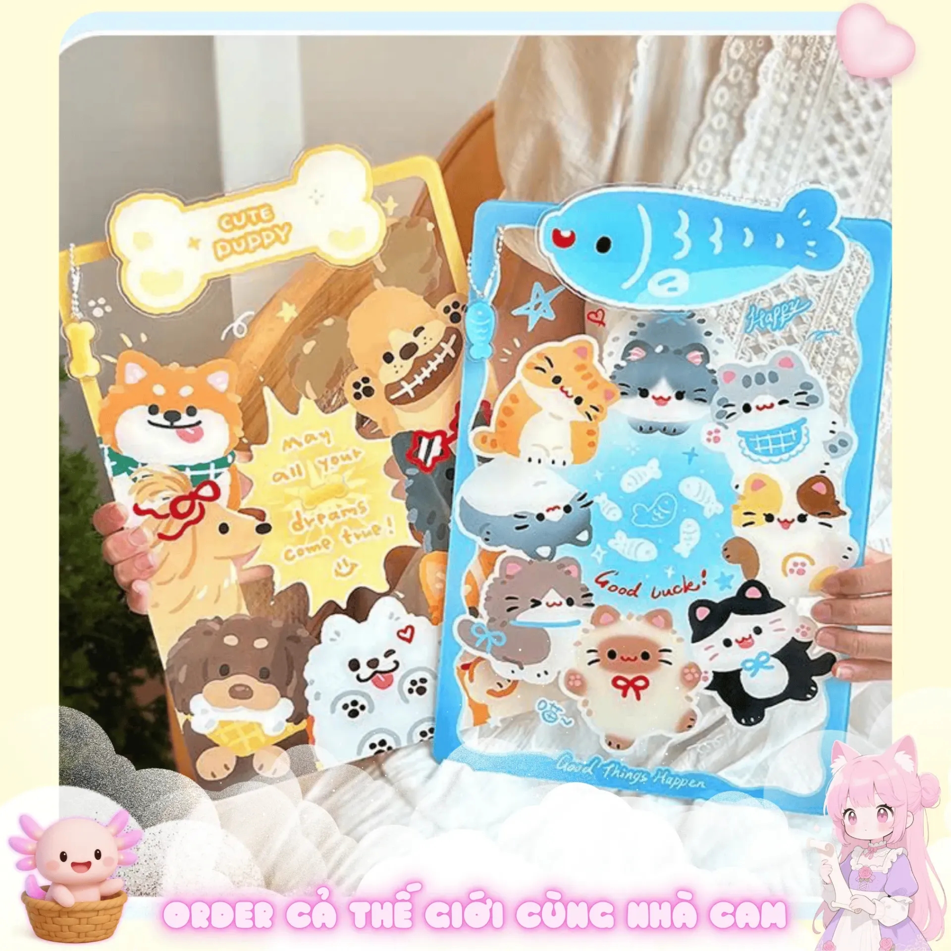 [Bìa Kẹp Giấy A4 Cute] - Bảng Kê Tay Phi Hành Gia Thú Cưng 🐾 Trong Suốt & Chống Nước