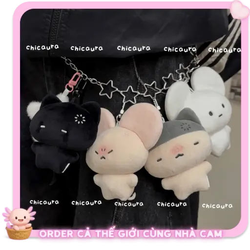 [HÀNG CHÍNH HÃNG] Móc Khoá Bông CHICAURA Chính Hãng Hình Mèo Chuột, Phụ Kiện Treo Balo, Túi Xách, Quà Tặng Thiết Kế Độc Quyền