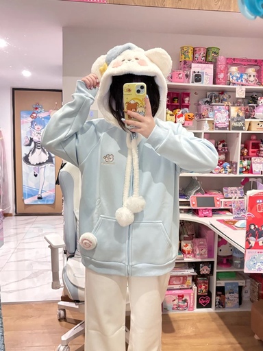 Áo Hoodie Tai Gấu Dễ Thương – Nơ Ruy Băng Fluffy Pastel Soft Girl