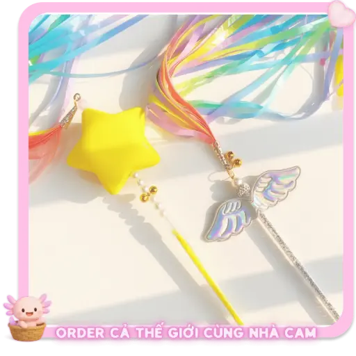 Cây Trêu Mèo Cần Câu Mèo Handmade Có Chuông, Đồ Chơi Vờn Mèo Hình Sao, Cánh Cầu Vồng Cute, Tạp Quá Nhà Cam