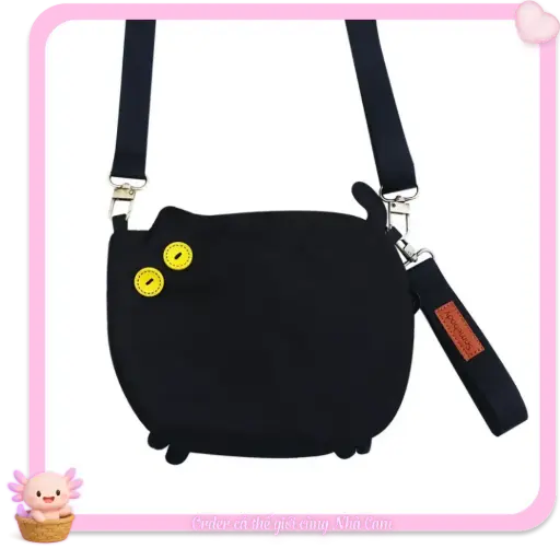 Túi Vải Đeo Chéo Mini Hình Mèo Đen Cá Tính, Hàng Designer Độc Lạ Ulzzang, Tạp Quá Nhà Cam