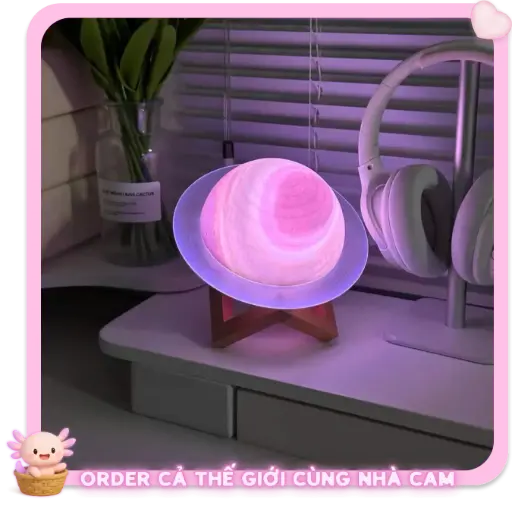 Loa Bluetooth Đèn Ngủ 3D Hình Hành Tinh Sao Thổ, Đèn Decor 7 Màu Có Điều Khiển, Tạp Quá Nhà Cam